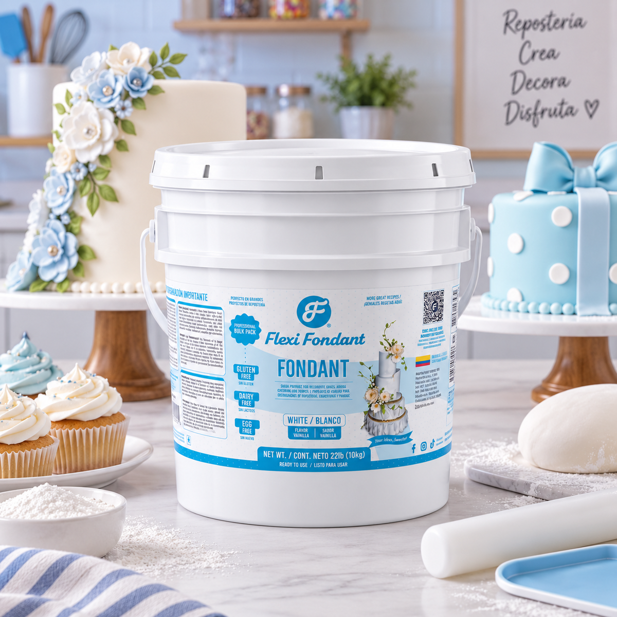 Flexifondant – Fondant Blanco de Vainilla en Balde de 22 lb (10 kg)